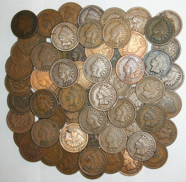 Indian Head Penny LOT OF 64 COINS - CULL Indian Heads