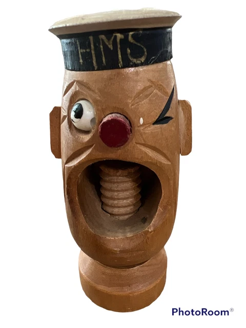Vintage Wooden Screw Nut Cracker Popeye The Sailor Old Souvenir Hms British Navy