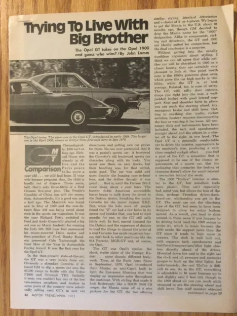 BU324 Article Comparison Test 1972 Opel GT vs Opel 1900  Rallye Apr 1972 5 page