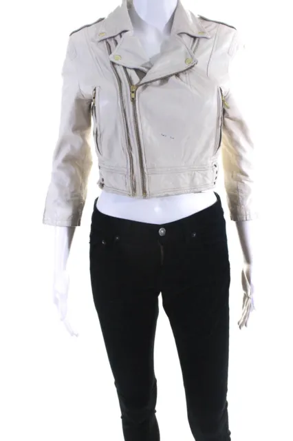 Joie Womens Leather Motorcycle Jacket Beige Size Small