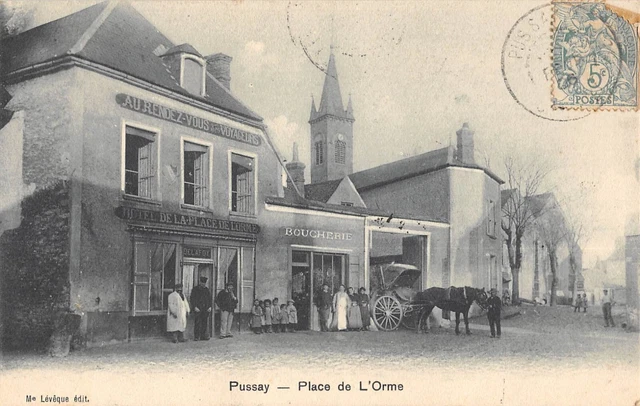 Cpa 91 Pussay / Place De L'orme / Butchery