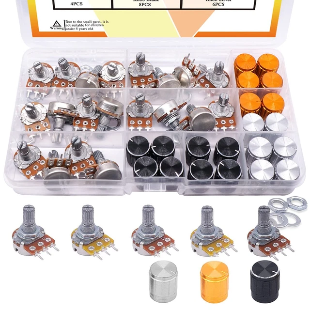 Taiss 60PCS Potentiometer Kit B5K 10K 20K 50K 100K Ohm Linear Taper Rotary Au...