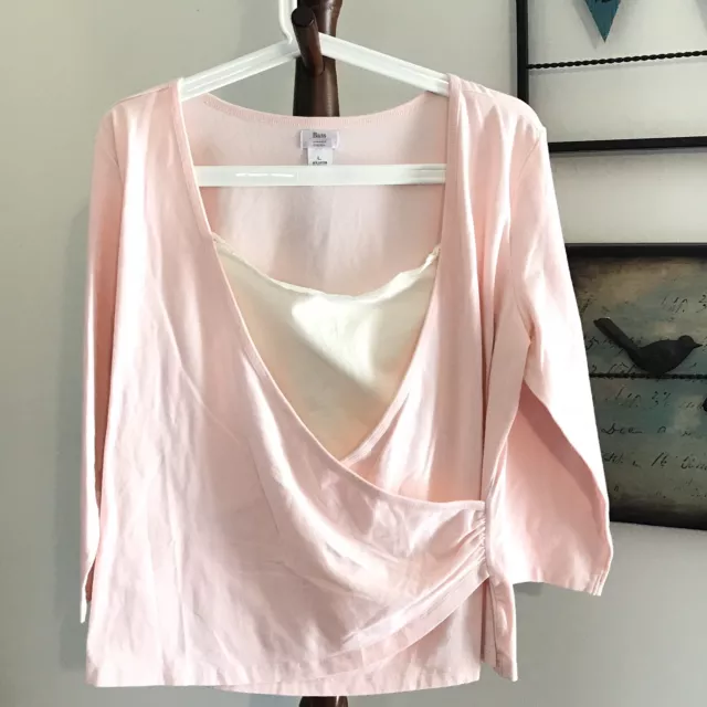 Bass  GH Bass & Co Stretch Women's L Pink Ivory Layered Scoop Neck NWOT