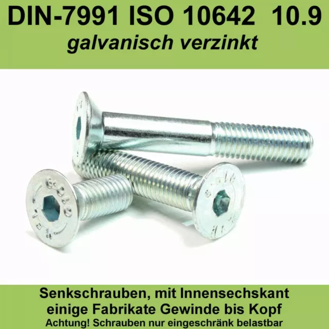 M8 DIN 7991 Senkschrauben Innensechskant Senkkopf-Schrauben verzinkte 10.9 M8x