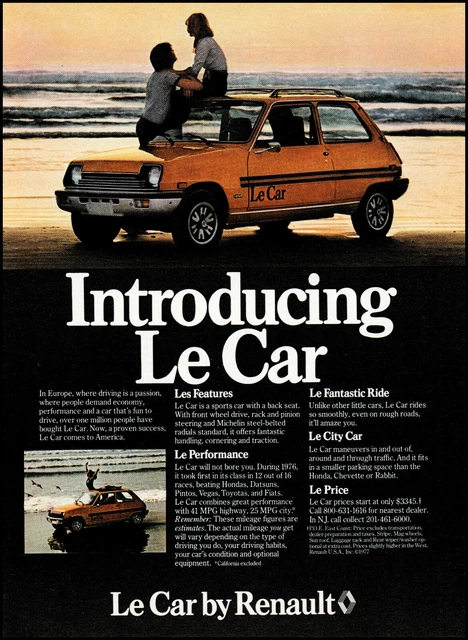 1977 Le Car by Renault man woman Beach ocean surf retro photo print ad S4