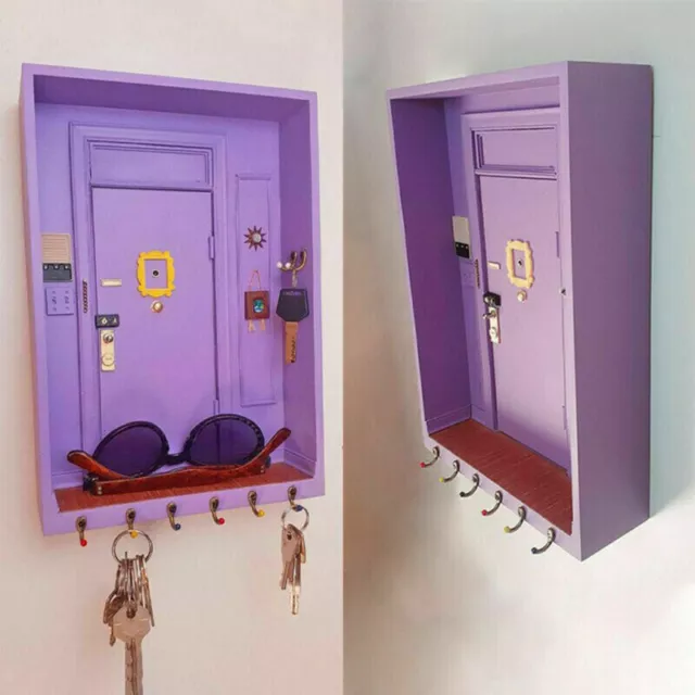 Ganchos para llavero de puerta púrpura de madera, colgador de decoración de... 2