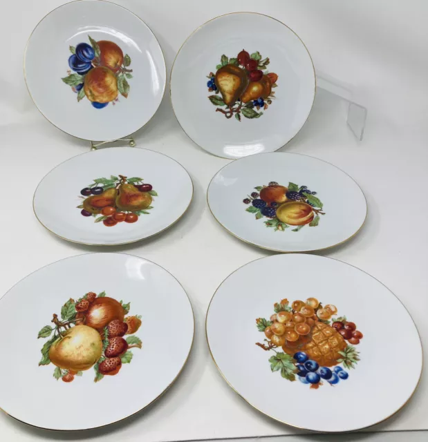 Vintage BAREUTHER WALDSASSEN Bavaria Germany SIX 8” Dessert Plates Fruit Design
