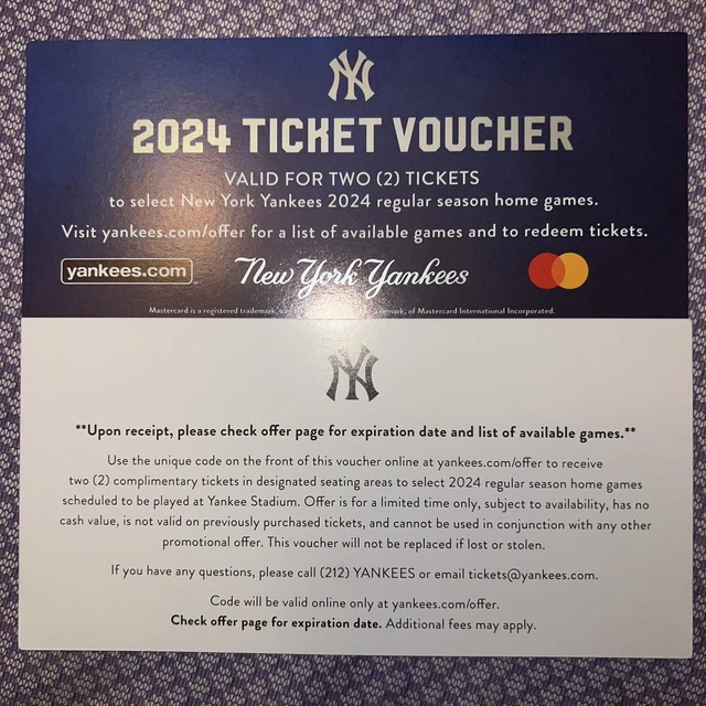 NEW YORK YANKEES 2024 Ticket Voucher Fan Appreciation (expires April