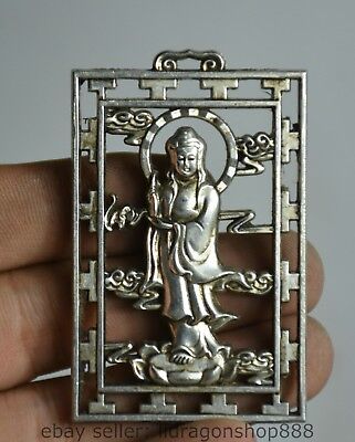 6.2CM Chine Miao Silver Stand Guanyin Kwan-yin Déesse Amulette S218