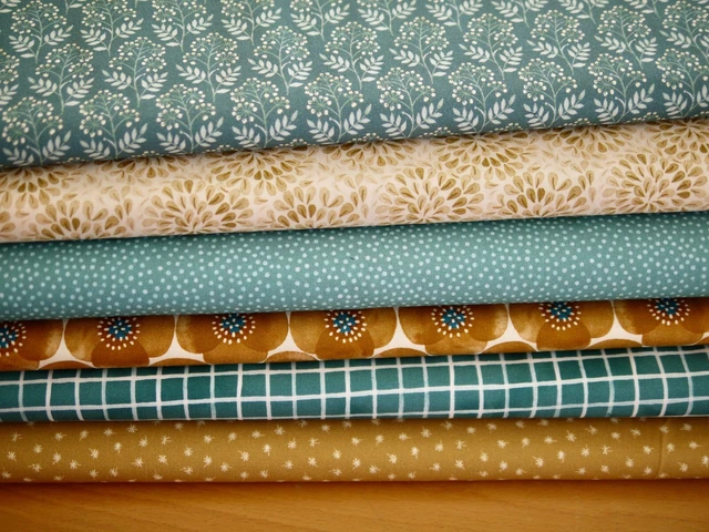 HILCO Stoffpaket, Baumwollstoff, Popeline, EMILIE 6 x 25x150 cm, Blumen & Punkte
