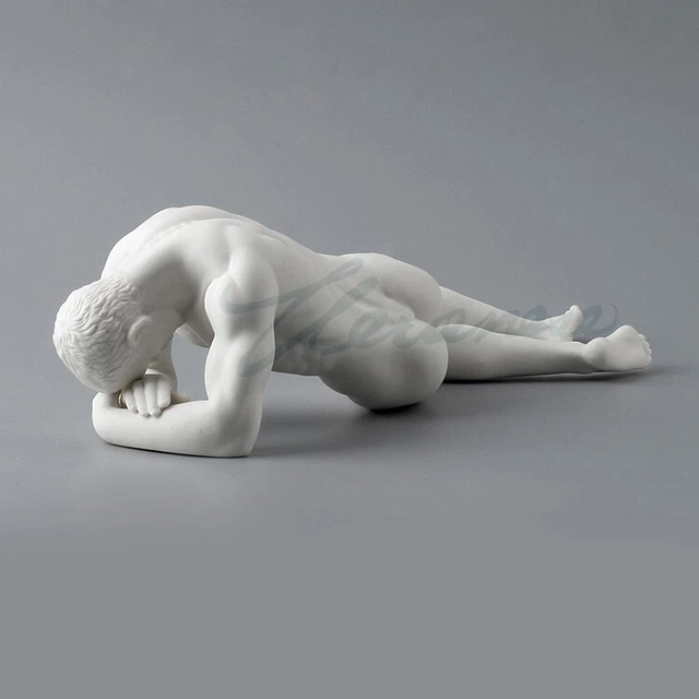 Modern Art Sculpture Handmade White Ceramic Nude Man Sideways Pose Statue