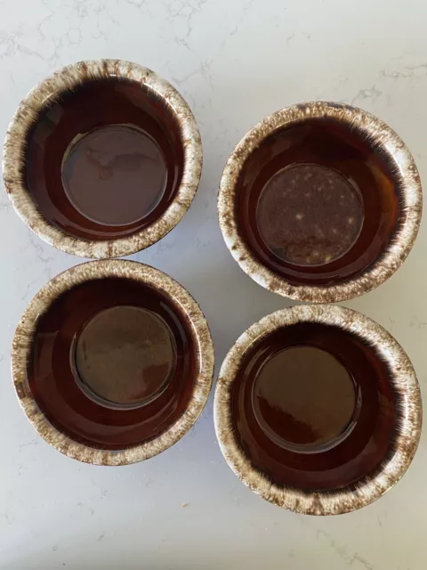 Hull Oven Proof USA Brown Drip Pottery Dessert Salad Soup Bowls Marked Set Of 4