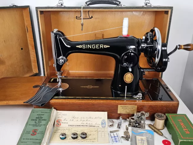 1953 VINTAGE SINGER 201K SEWING MACHINE,SERVICED, HANDCRANK, for LEATHER &FABRIC