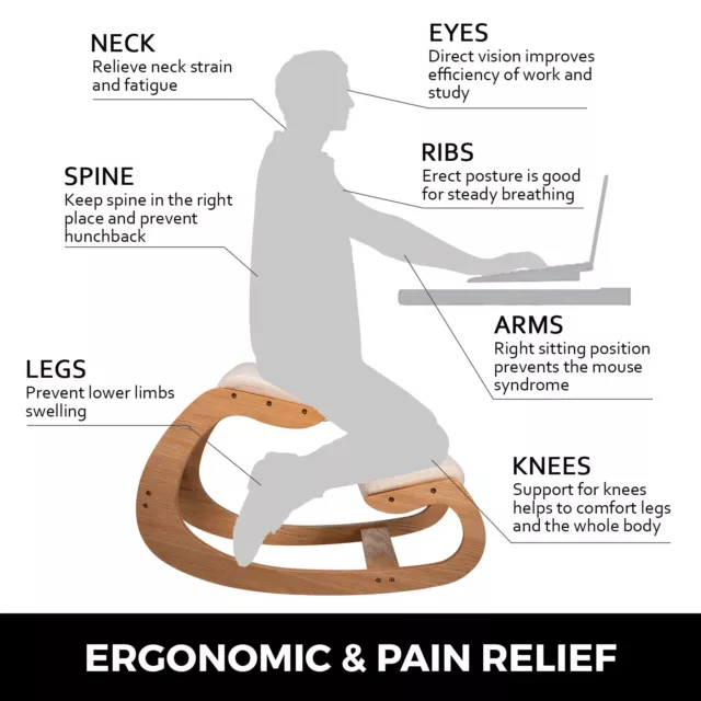 Sedia Ergonomica Inginocchiata Ortopedica Sgabello Poggiaginocchia in Legno 2