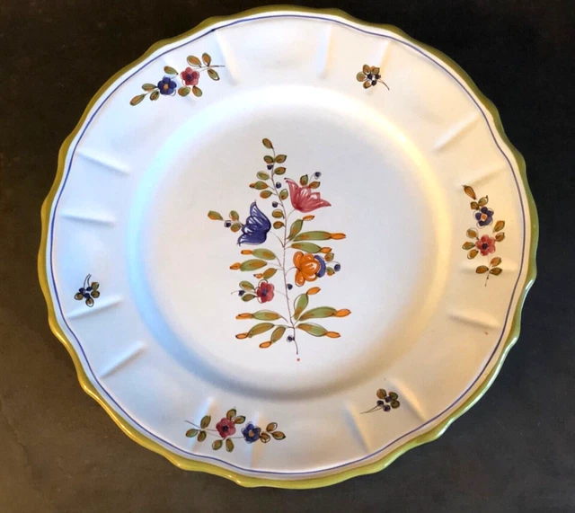 Vtg PV Italy DINNER PLATE handpainted bell flower green rim Deruta MINT 010835