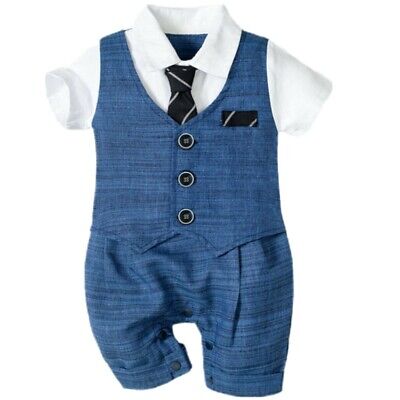 Infant Baby Boys Romper Gentleman Short Sleeve Jumpsuit  Bow Tie Party Outfit