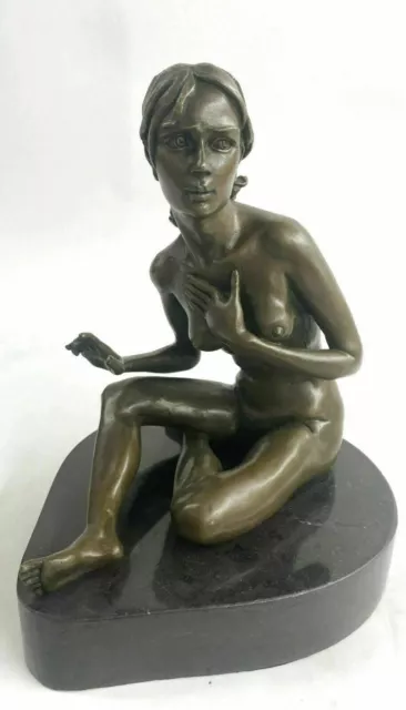 Art Nouveau Main Fabriqué Bronze Sculpture De Un Jeune Fille Chair France Nr