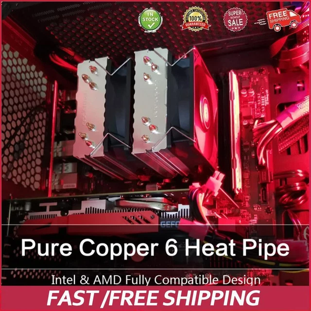6 HEAT PIPE Cooling CPU Cooler Fan 4 Pin PWM Quiet Radiator (2 Fan) -au ...