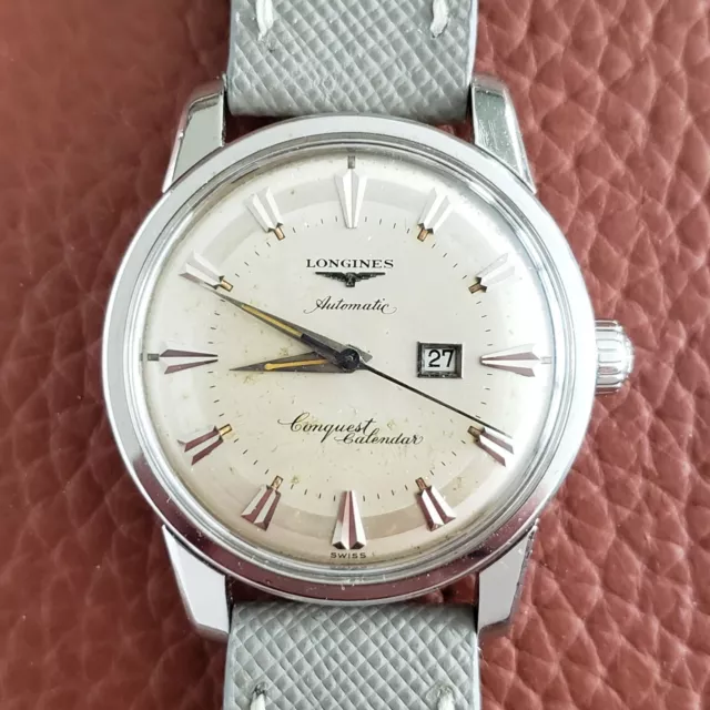 1956 Longines Conquest Calendar Automatic Vintage Watch 9004 Enamel Back, 19ASD