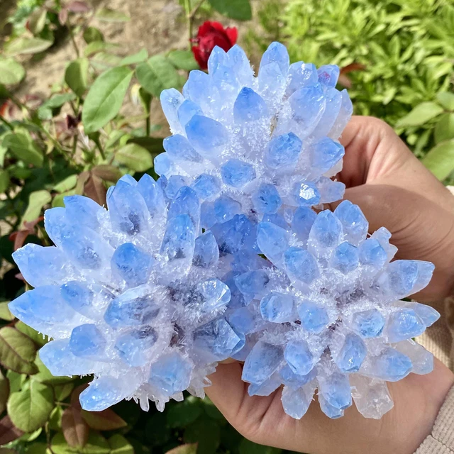 2.53LB New Find sky blue Phantom Quartz Crystal Cluster Mineral Specimen Healing 3