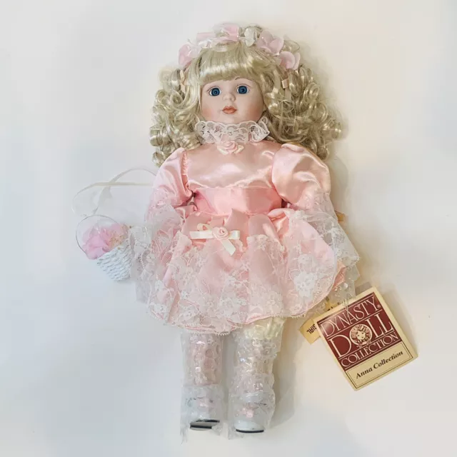 Vintage Dynasty Doll Flower Girl Anna Collection Porcelain Blonde D872 COA NIB