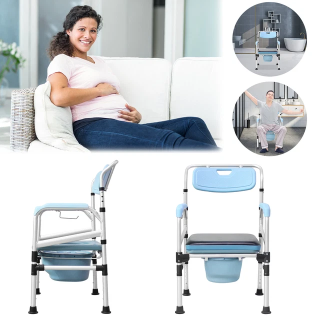 Silla de inodoro silla de noche soporte para rollos de papel ayuda para inodoro aluminio fijo + silla de ducha