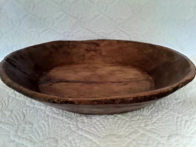 Antique Vtg Hand Turned Primitive Large Wooden Dough Bowl 18x16 Farmhouse Rustic