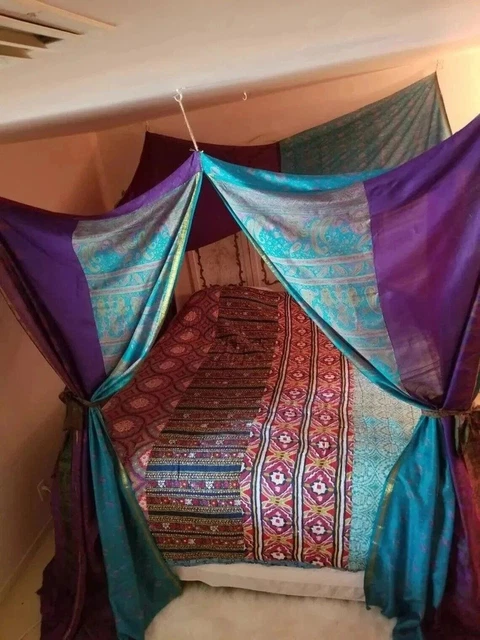 Rajbhoomi Artigianato Indiano Vecchio Vintage Sari Tende Colore Marrone Hippie Decor Seta Tenda Porta Drappeggio Finestra Decor Sari Seta Riciclare Patchwork Tende