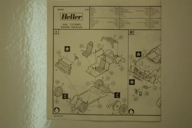 1/43ème PLAN DE MONTAGE HELLER PEUGEOT 205 TURBO PARIS DAKAR référence 80189