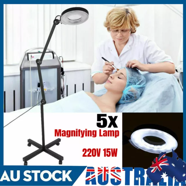 5x Magnifying Lamp Floor Stand 120 LED Glass Lens Magnifier Light Beauty Salon
