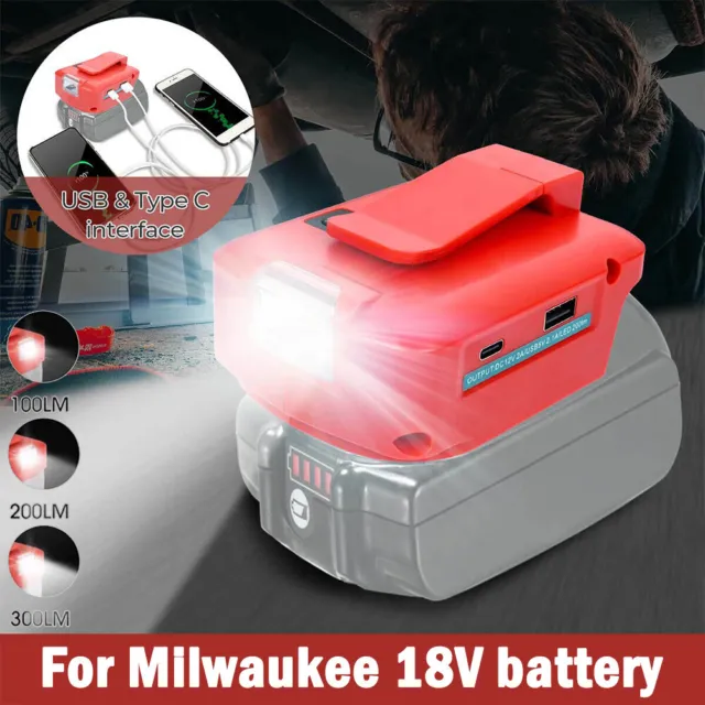 USB + Type C Power Source Charger Adapter For MILWAUKEE 18V M18 Li-ion Battery