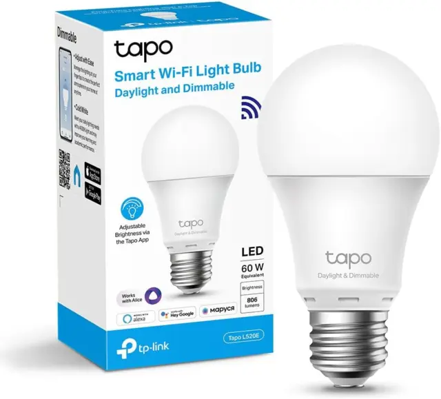 Tp-Link Tapo L520E Lampadina Wi-Fi E27, Monitoraggio Energia, Funziona Con Amazo