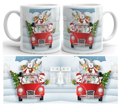 Santa and Red Car White Ceramic Mug