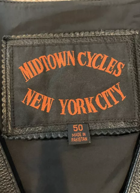 Midtown Cycles Black Leather Vest W/ Patches Pins Motorcycle Mens Size 50 Harley 2