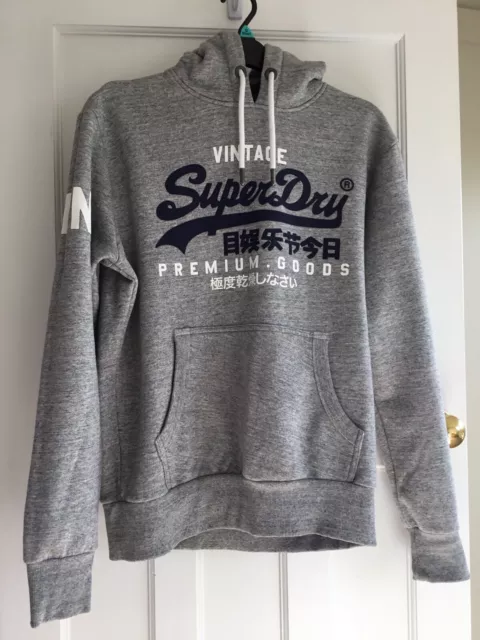 Superdry Hoodie Size XL Overhead Long Sleeve Pullover Vintage Logo Grey Marl