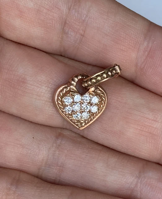 Judith Ripka Diamond 18k Rose Gold Heart Pendant Enhancer Charm 4g Judith Ripka Diamond 18k Rose Gold Heart Pendant Enhancer Charm 4g