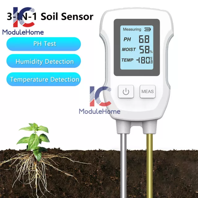 3 in 1 Soil PH Tester LCD Screen Soil Temperature Humidity Meter Garden Planting