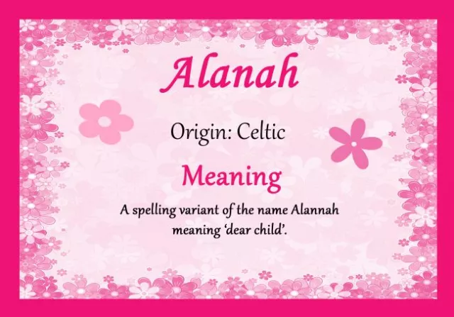 Alanah Personalised Name Meaning Certificate