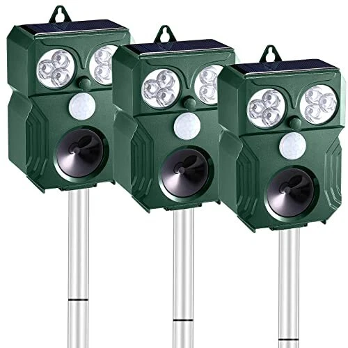 3 Pack Strobe Light Ultrasonic Solar Animal Repeller Outdoor Coyote Deer Light