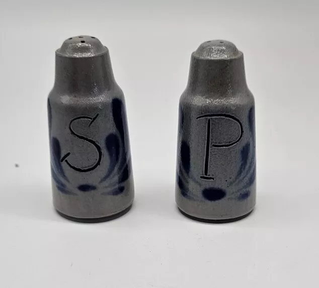 French Stoneware Salt and Pepper Shaker  Pottery Gres D’Alsace Salt Glaze Cobalt