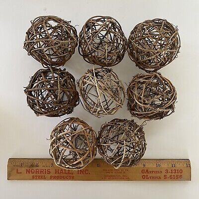 Lot 8 Large Grapevine Wreath Style Twig Stick Branch Sphere Orb 3" Balls