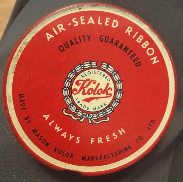 VINTAGE KOLOK TYPEWRITER Ribbon Tin Mason Kolok Ltd Air Sealed Nice