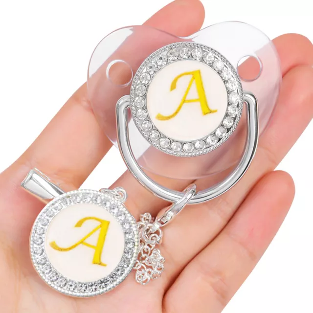 1 Set Baby Pacifier Shiny Prevent Losting 26 Name Initial Letters Infant