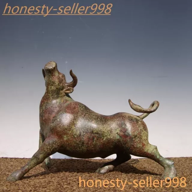 8.8'' Ancient Chinese dynasty bronze Ware sacrifice Ox Bull Ox Bovine statue