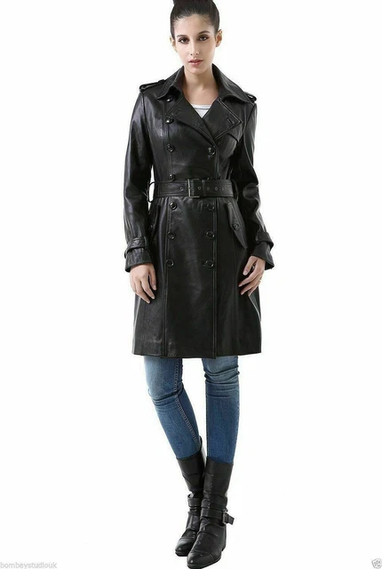 Manteau Trench En Cuir D'agneau Felicia Noir - Veste Décontractée Femme, Neuf Avec étiquettes
