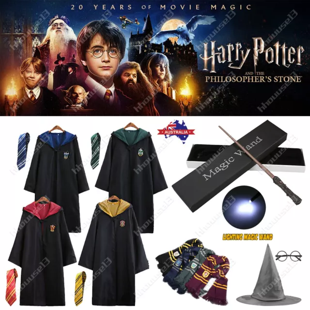 Harry Potter Gryffindor Ravenclaw Slytherin Robe Cloak Tie Scarf Wand Costume AU