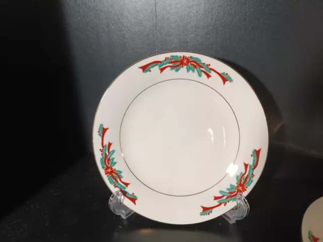 POINSETTIA & RIBBONS Christmas | Tienshan Fine China | 7 ½” Salad Plates