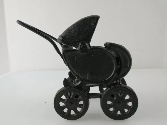 4.75"  Cast Iron Baby Stroller Carriage Black Decor Door Stop/Paperweight