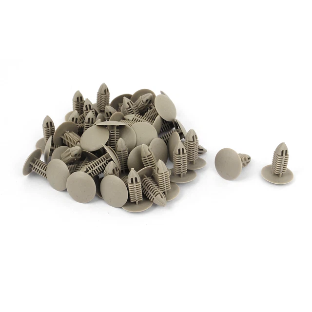 Lot de 50 clips de fixation en plastique beige pour rivets 7 mm x 18 mm x 21 mm.