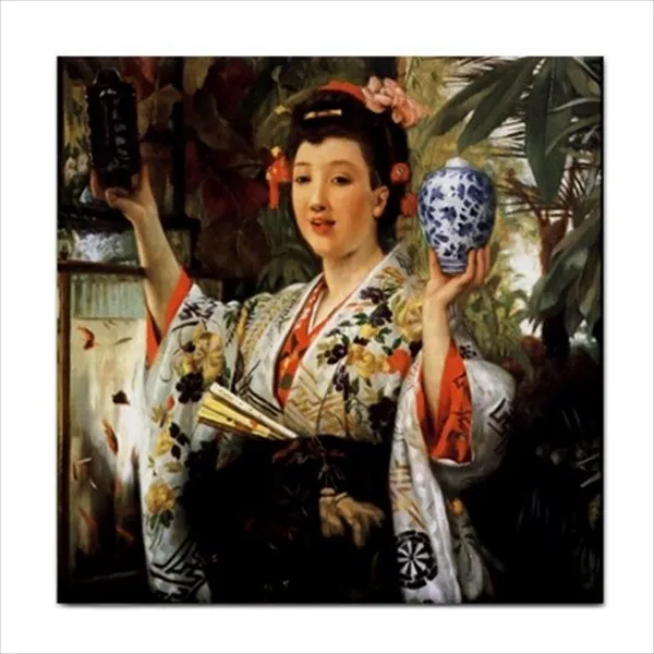 The Japanese Vase Female Kimono James Tissot Art Decorative Ceramic Tile